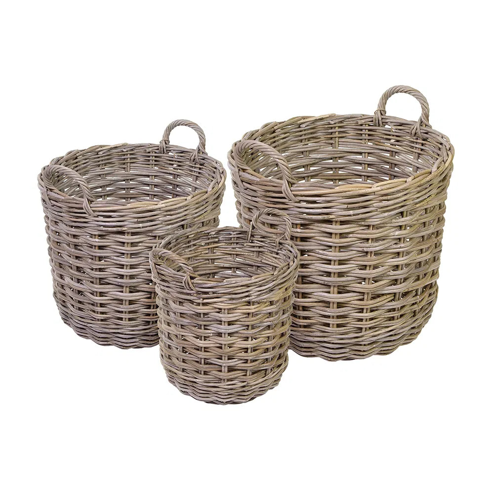 ROUND GREY KUBU RATTAN LOG LGE