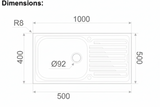 APOLLO 1000MM X 500 MM IB 1D S/STEEL REVERSIBLE INSET SINK WASTE
