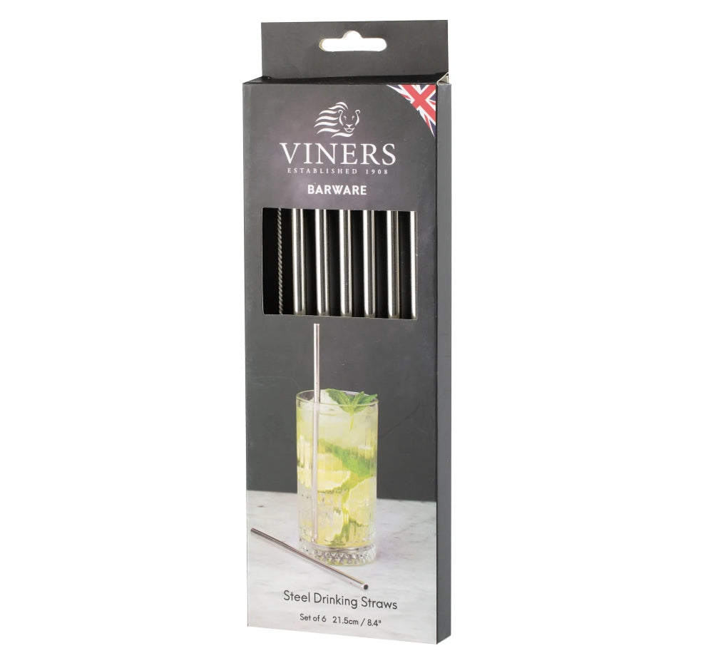 STAINLESS STEEL DRINKING STRAWS 6 PIECES