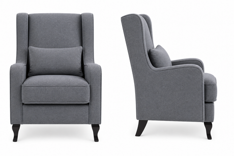 Two gray armchairs on a white background