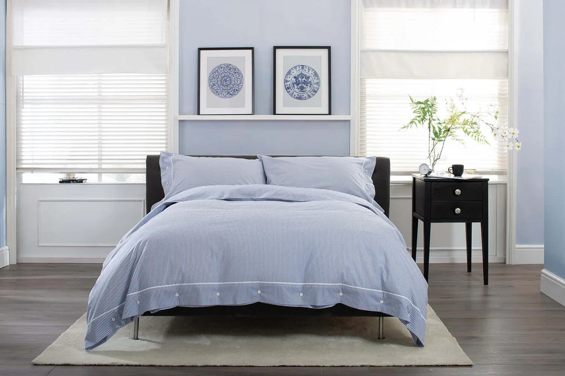 DUVET SET KING SIZE 100% COTTON BLUE/WHITE STRIPE