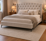 Windsor Taupe King Bed Frame with Upholstered Fabric Finish and Wooden Slat Base