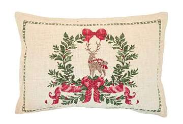 CUSHION REINDEER AND WREATH POLY FILLED 35 X 50 CM