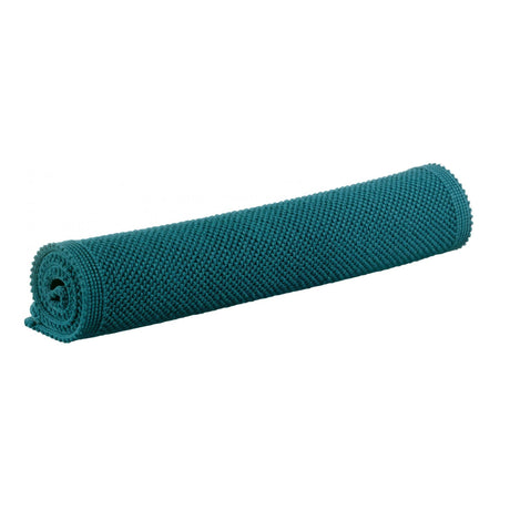 100% cotton teal bath mat measuring 54 x 110cm for soft, absorbent bathroom comfort.