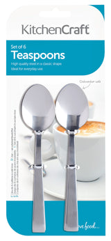 KITCHEN CRAFT SET OF 6 STAINLESS STEEL TEASPOONS