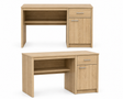 Two wooden desks with drawers on a white background
