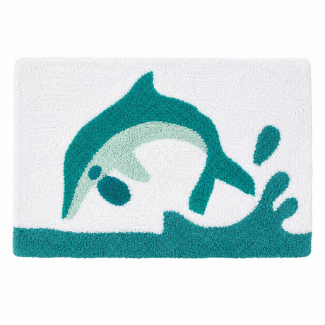 Soft and absorbent bath mat featuring a dolphin design.