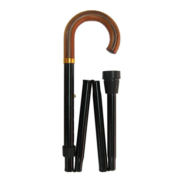 FOUR FOLD WALKING STICK BLACK WOOD CROOK