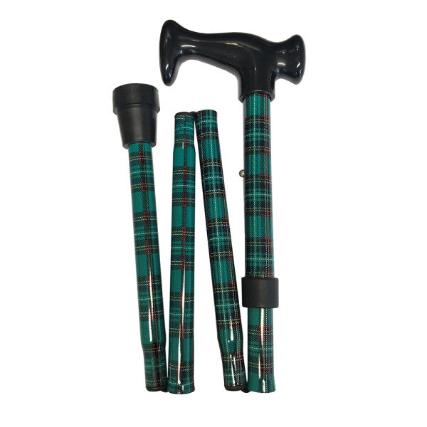 4 FOLD WALKING STICK GREEN TARTAN