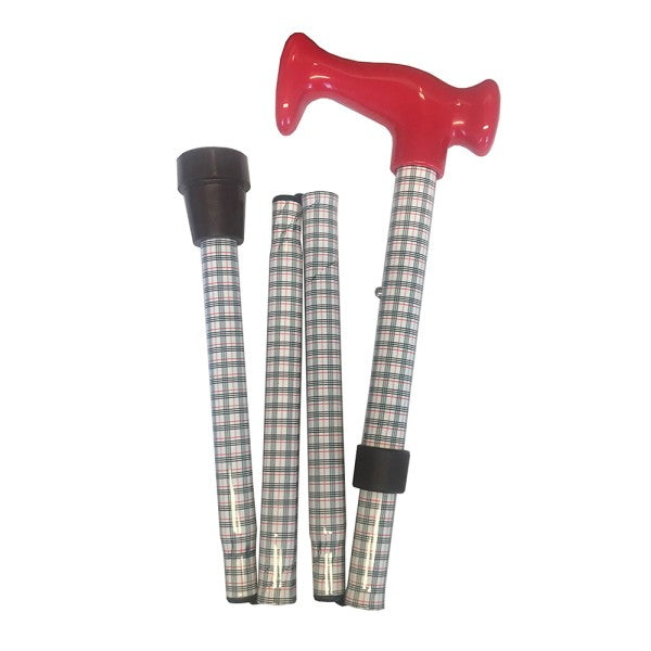 FOUR FOLD WALKING STICK RED & BLACK CHECK
