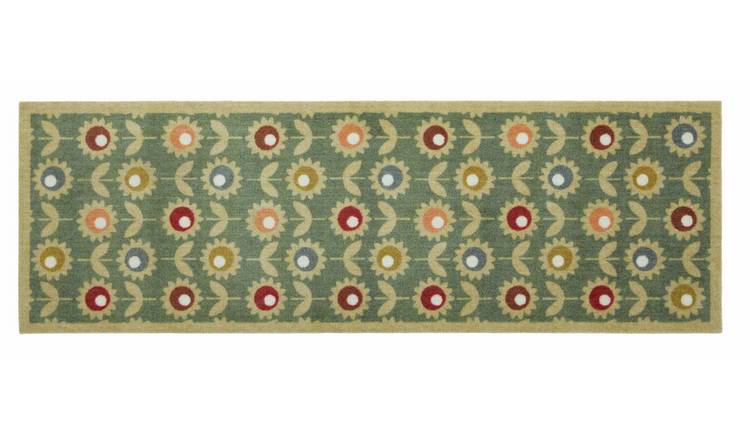 Floral sage washable runner for hallways, kitchens, and entrances.
