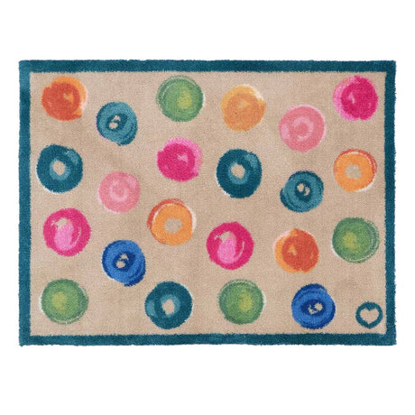 Colourful washable indoor door mat with a vibrant paint spots design.