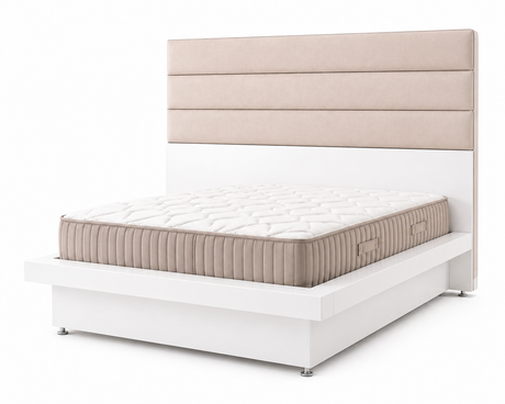 Jessica Bed with beige headboard and mattress on a white background