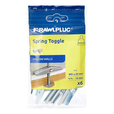 RAWLPLUG SPRING TOGGLE M5 X 50MM PACK OF 6 RAWLPLUG