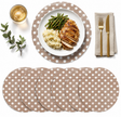 Retro Dot set of 6 placemats with a stylish vintage dot design for protecting dining tables during everyday meals and entertaining.