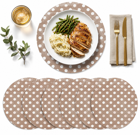 Retro Dot set of 6 placemats with a stylish vintage dot design for protecting dining tables during everyday meals and entertaining.
