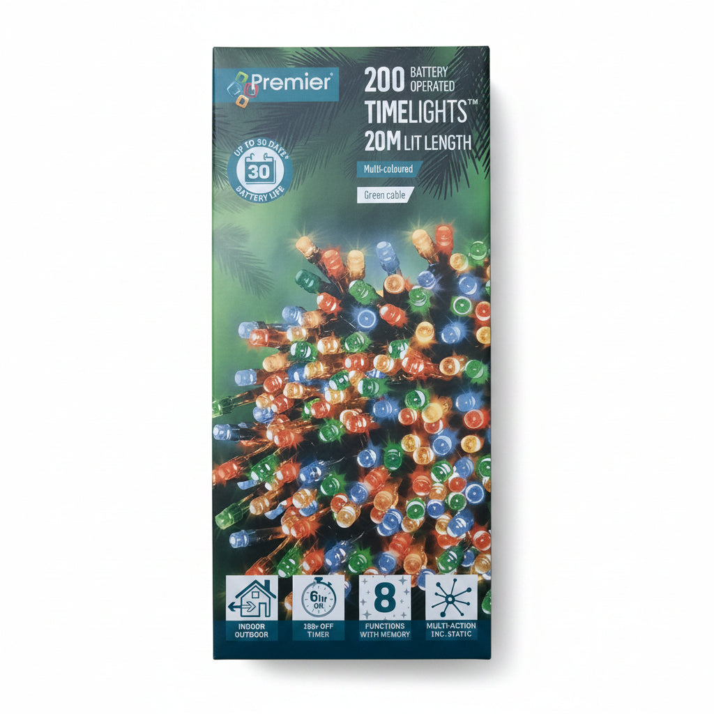 Premier 200 Battery Operated TimeLights Multi Coloured 20m