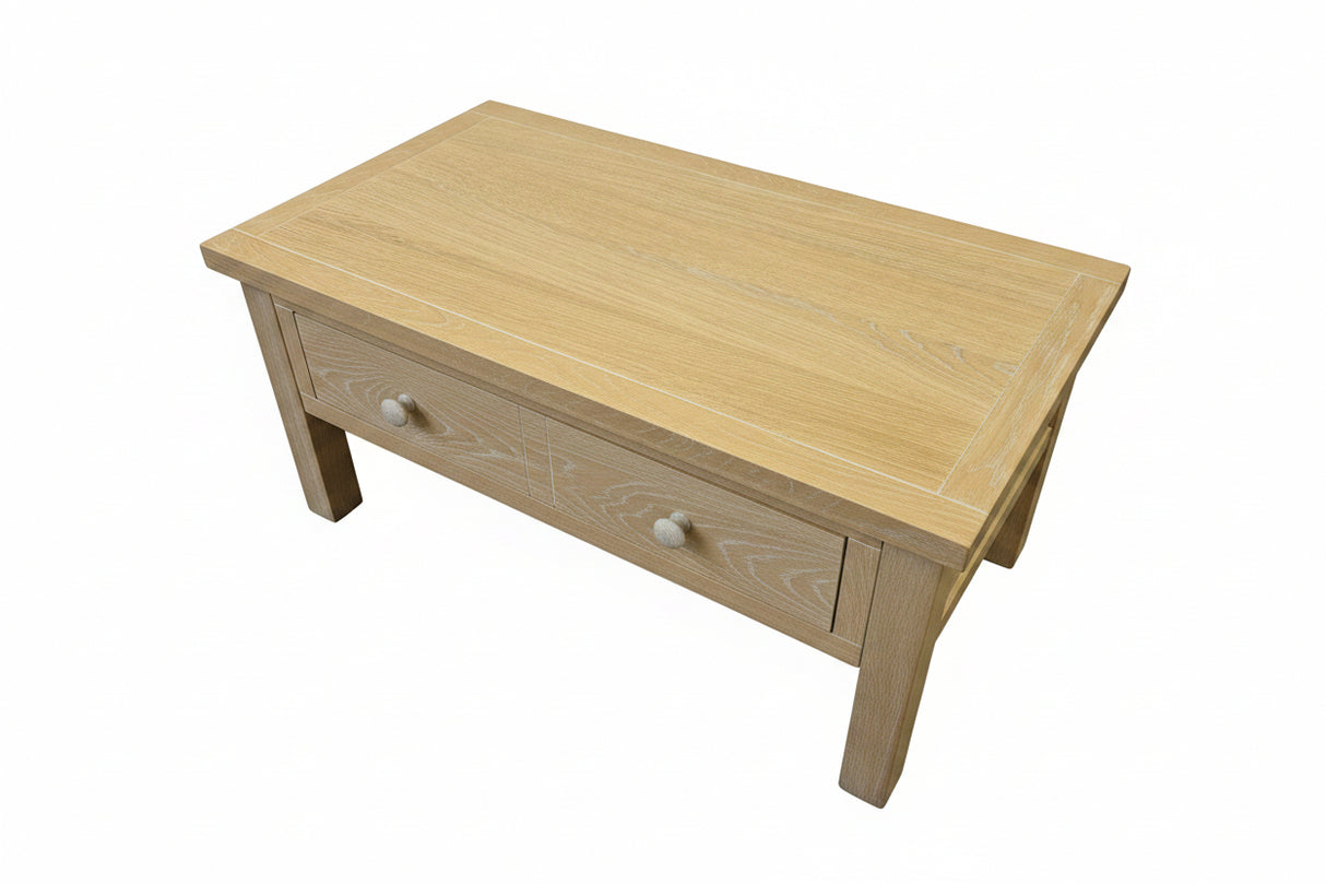 MODERN COUNTRY OAK COFFEE TABLE WITH DRAWERS