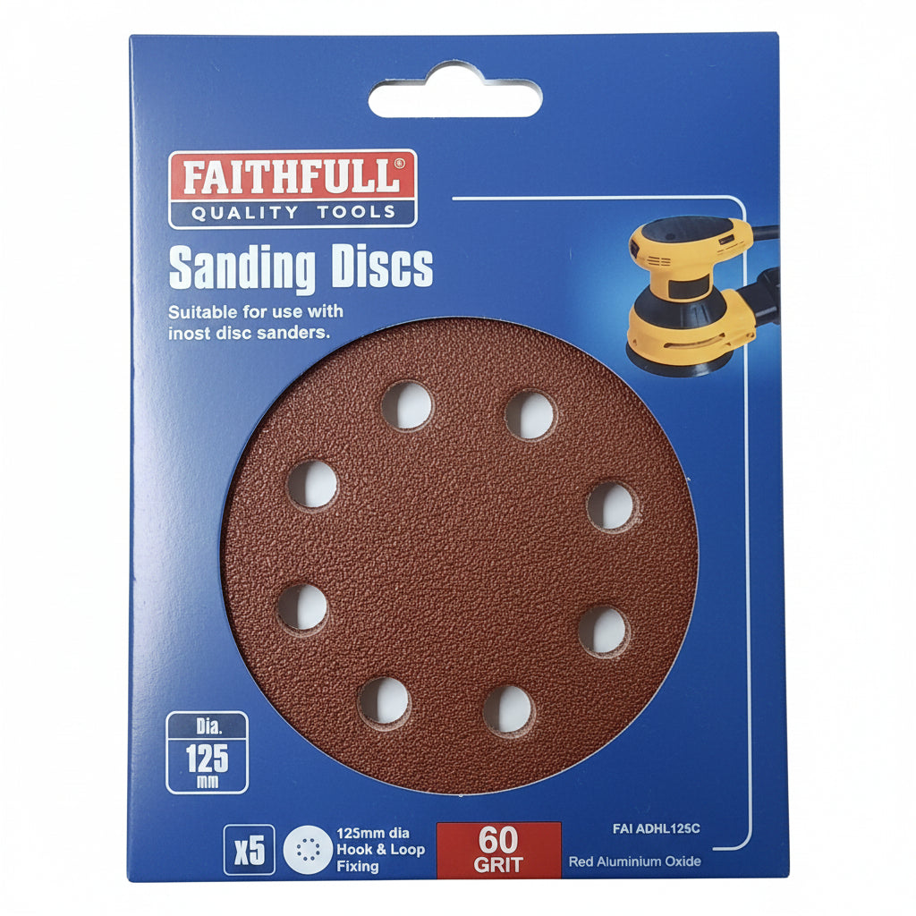Faithfull Hook & Loop Sanding Disc DID3 Holed 125mm Coarse Pack of 5