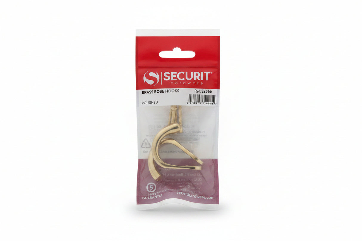 Brass Robe Hooks 50mm Polished Pack of 2