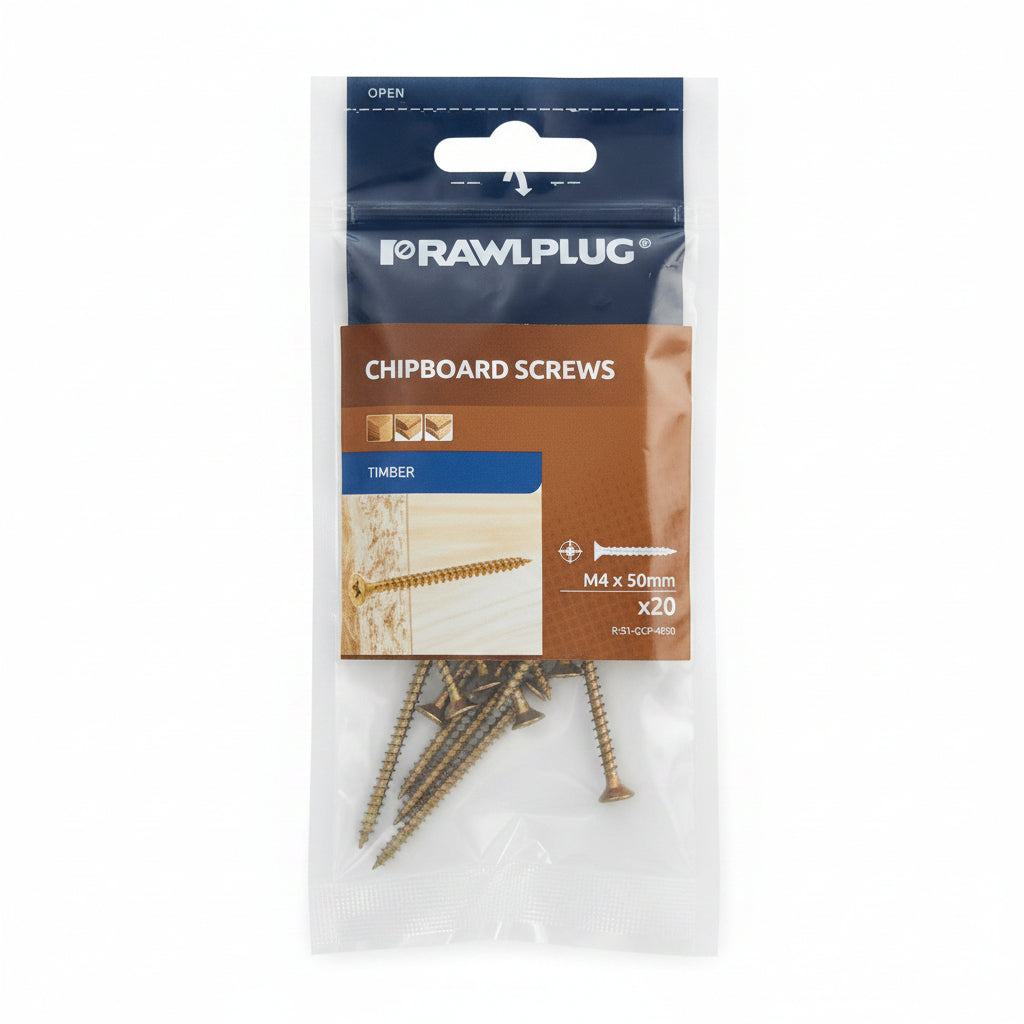 Rawlplug Chipboard Screws M4 x 50mm Pack of 20
