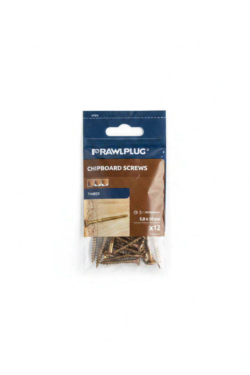 Rawlplug Chipboard Screws 5.0mm x 50mm Pack of 12