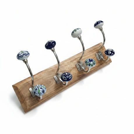 Large Blue Hooks on Wooden Base
