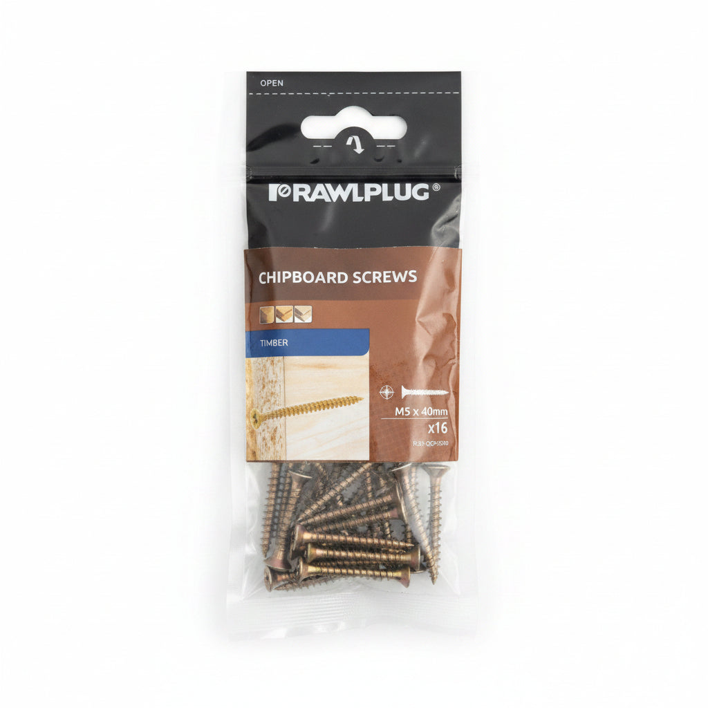 Rawlplug Chipboard Screws M5 x 40mm Pack of 16