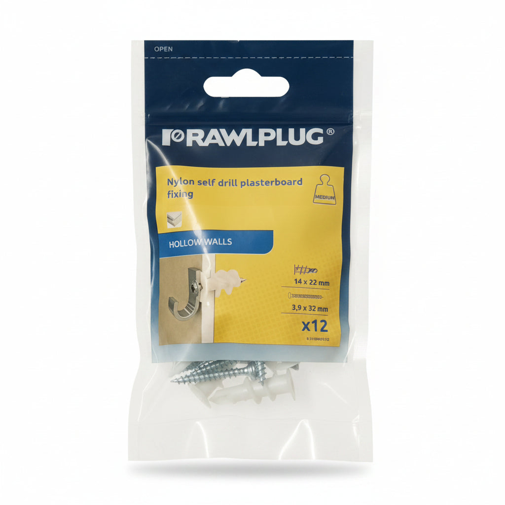 Rawlplug Nylon Self Drill Plasterboard Fixings Pack of 12