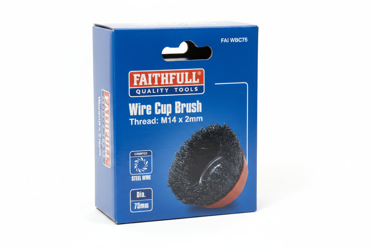 Faithfull Wire Cup Brush 75mm M14 x 2 0.30mm Steel Wire