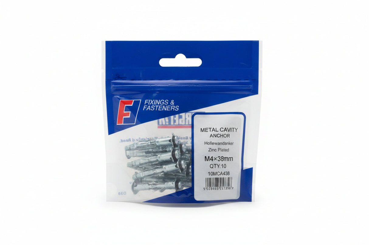 Cavity Wall Anchor Zinc Plated M4 x 38mm Pack of 10