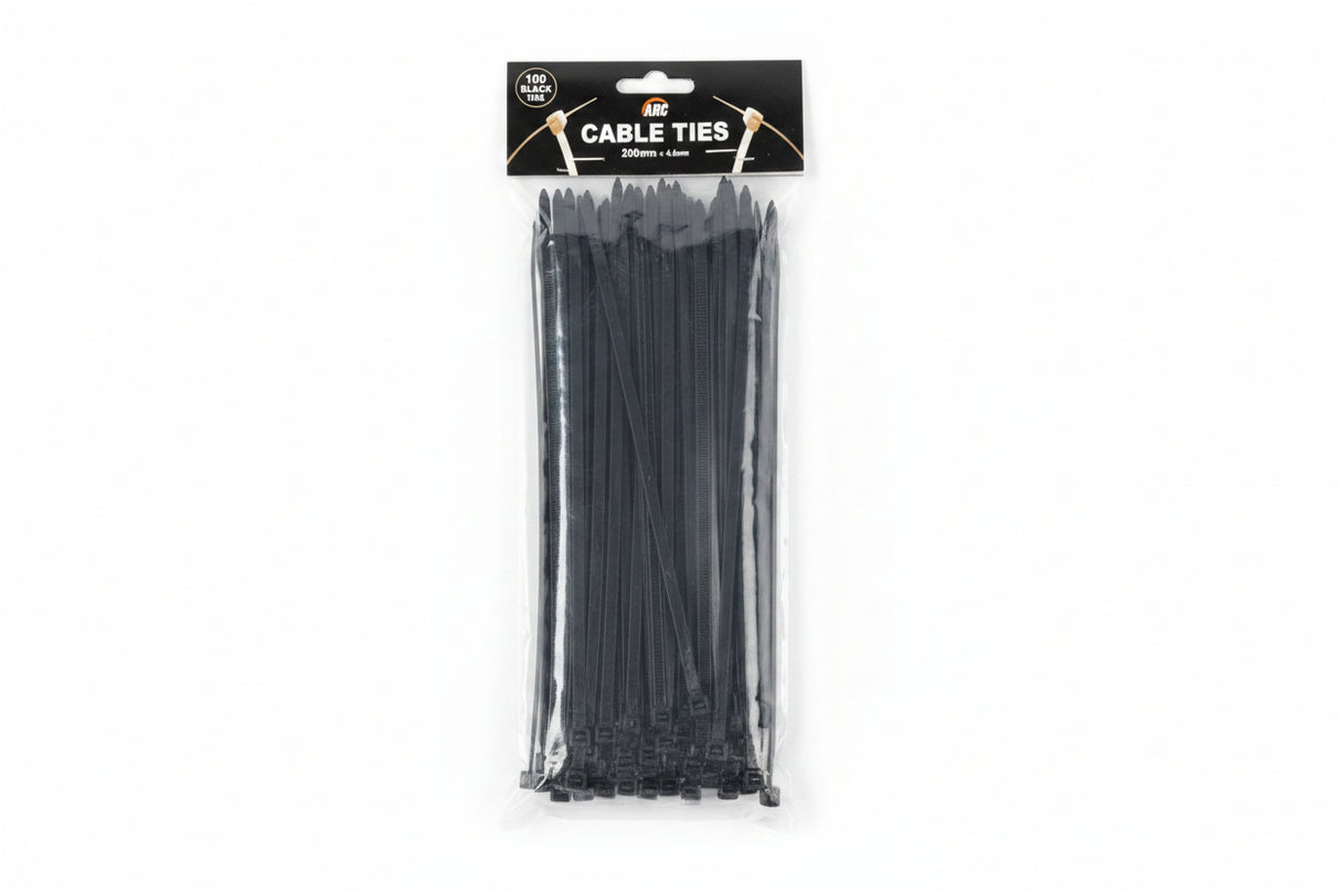 Cable Ties Black 4.8mm x 200mm Pack of 100