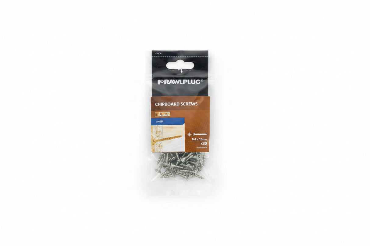 Rawlplug Chipboard Screws M4 x 16mm Pack of 30
