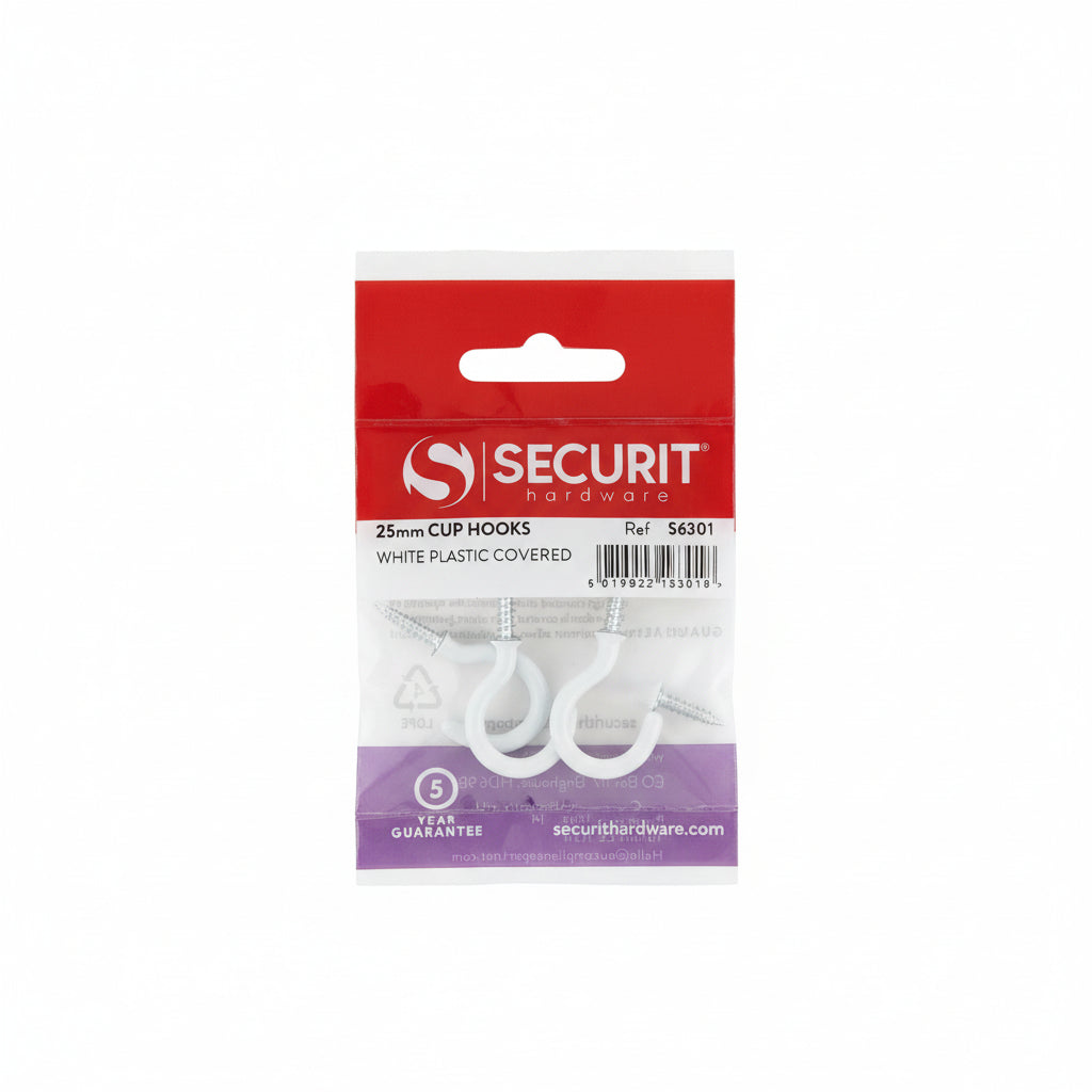 White Shouldered Cup Hook 25mm Pack of 5