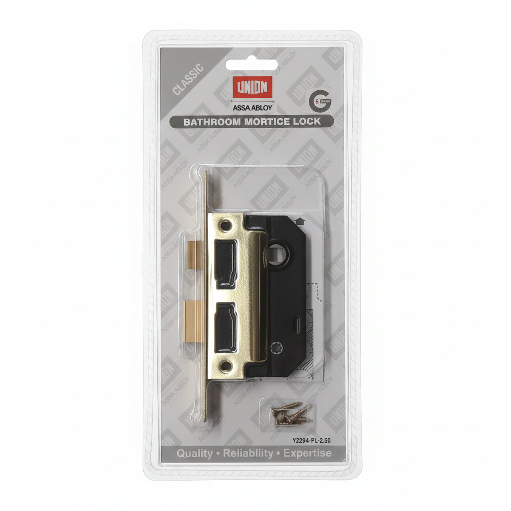 Union Classic 2294 Mortice Bathroom Lock Polished Brass 63mm