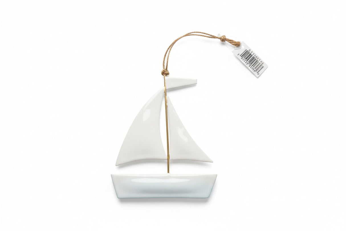 BOAT L 12 CM H14.5 CM WHITE/GOLD MAST
