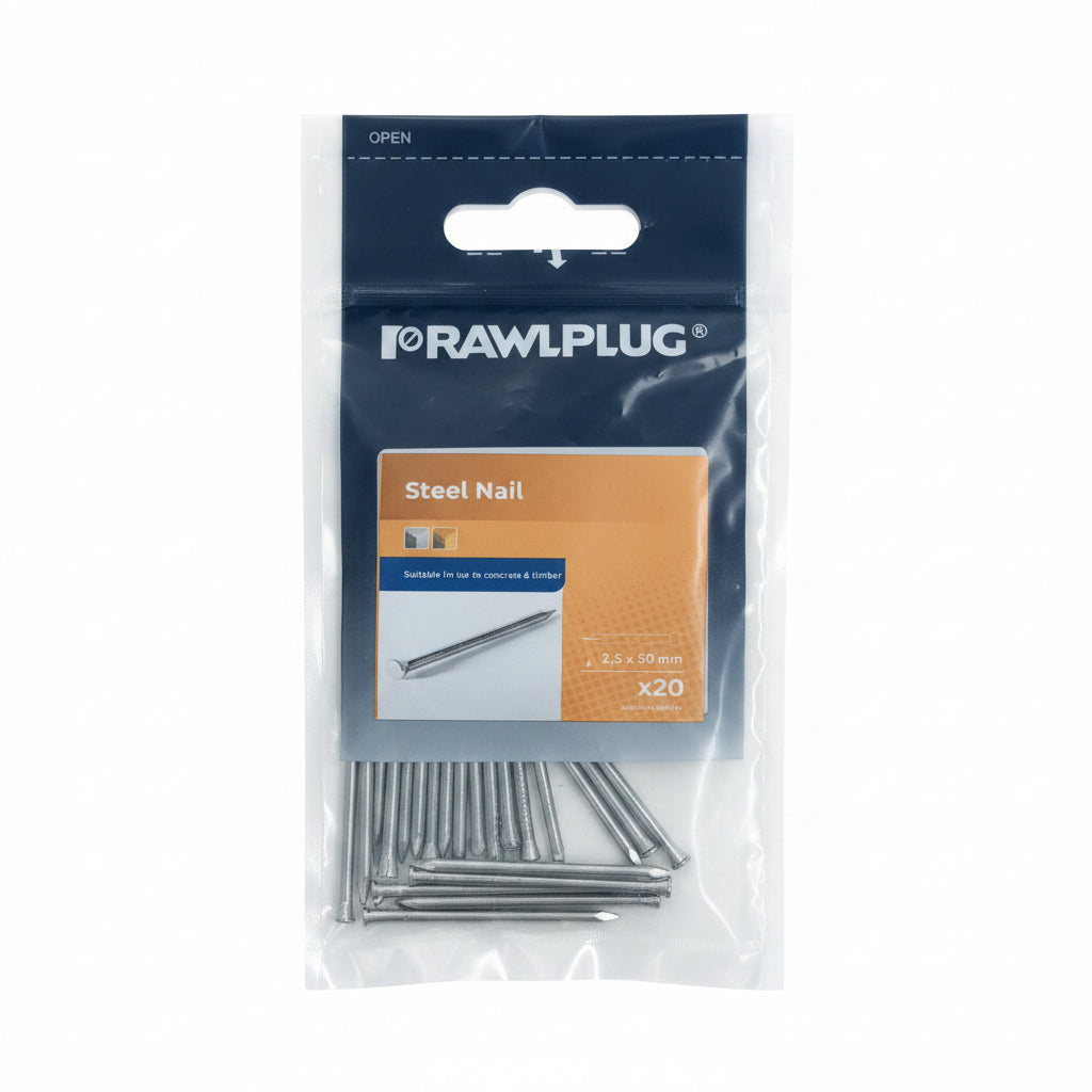 Rawlplug Masonry Nails 2.5mm x 50mm Pack of 20