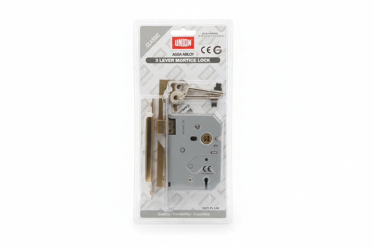 Union Classic 3 Lever Mortice Lock Polished Brass 3"