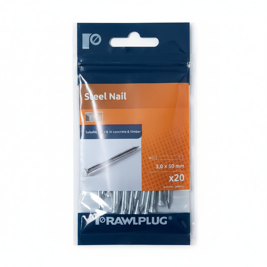Rawlplug Steel Nails 3.0mm x 50mm Pack of 20