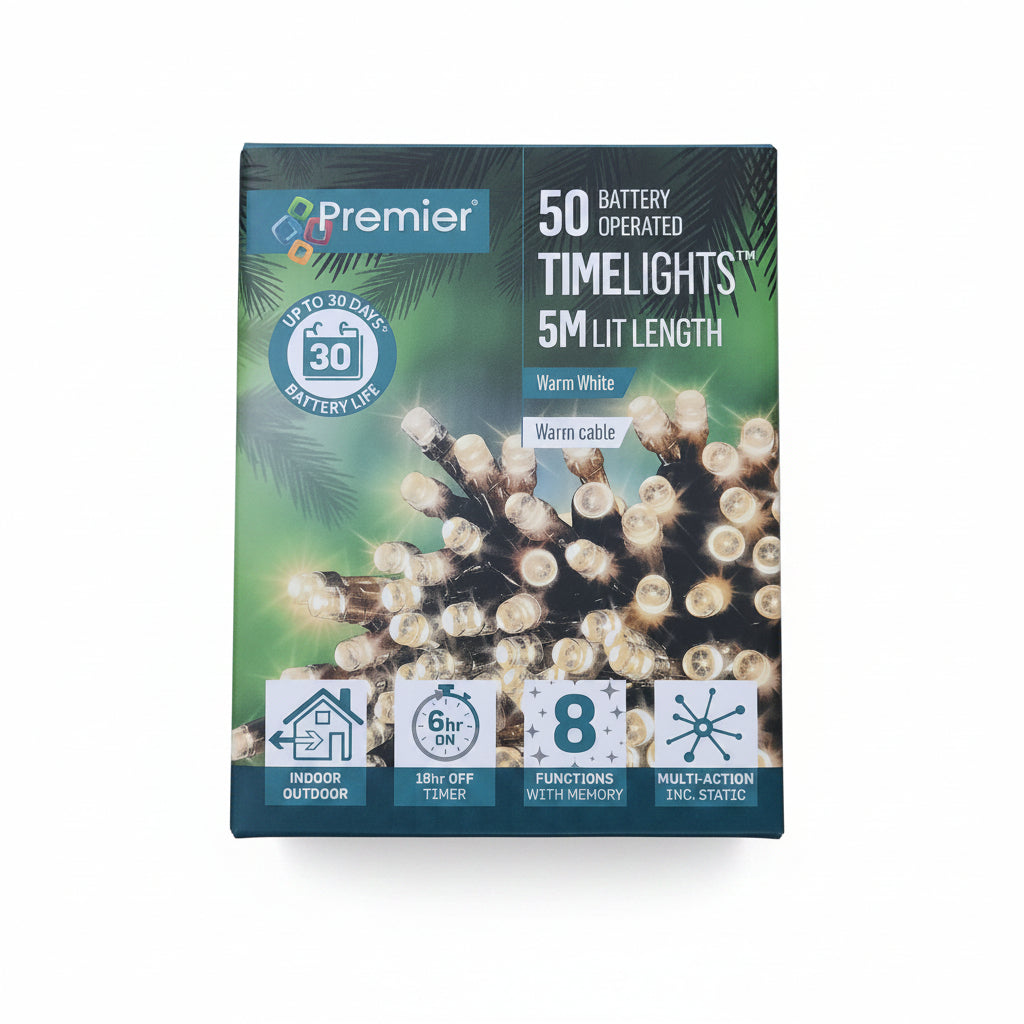 Premier 50 Battery Operated TimeLights Warm White 5m