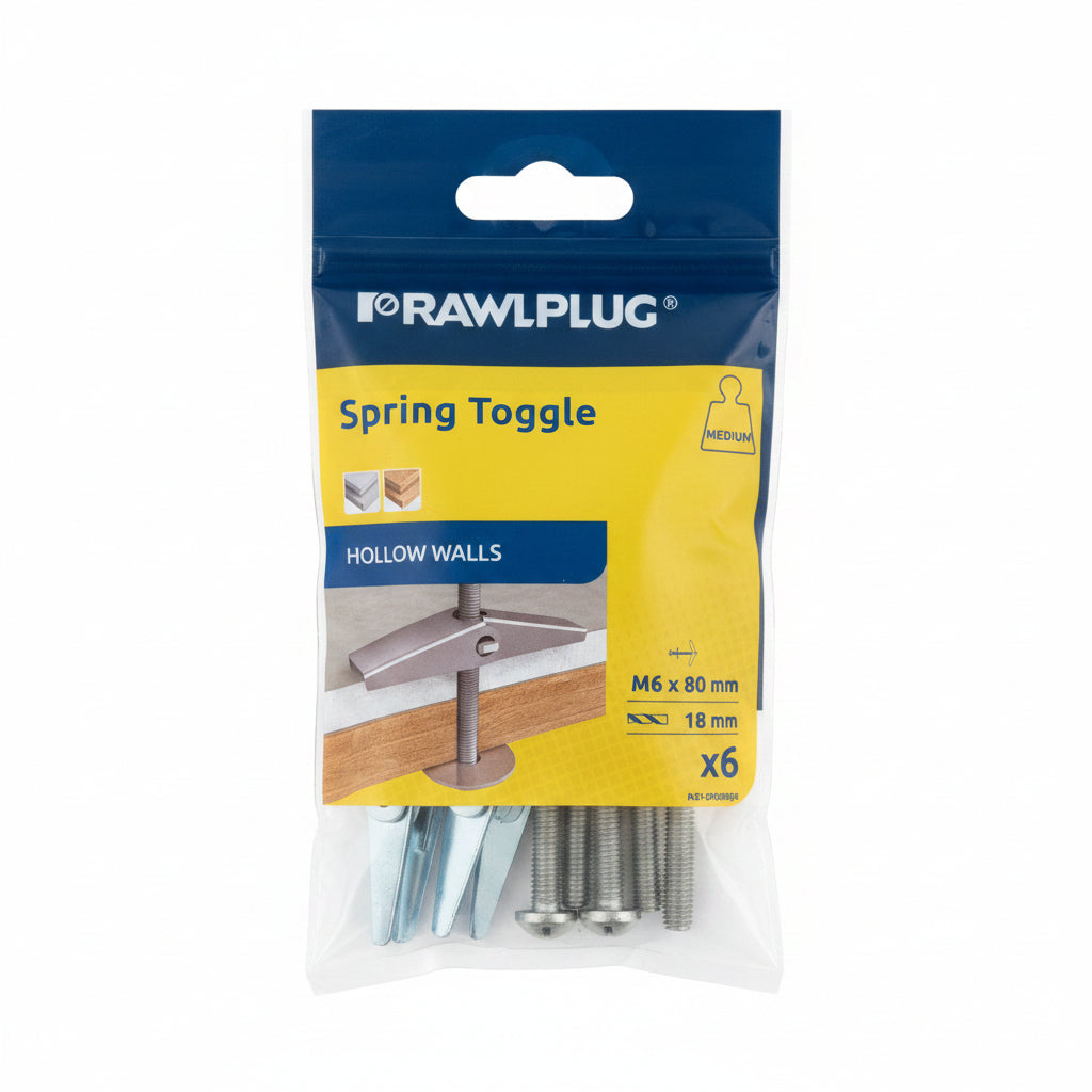 Rawlplug Hollow Walls Spring Toggle M6 x 80mm Pack of 6