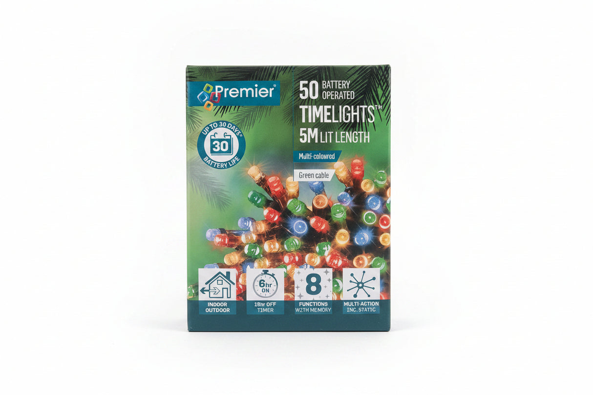 Premier 50 Battery Operated TimeLights Multi Coloured 5m