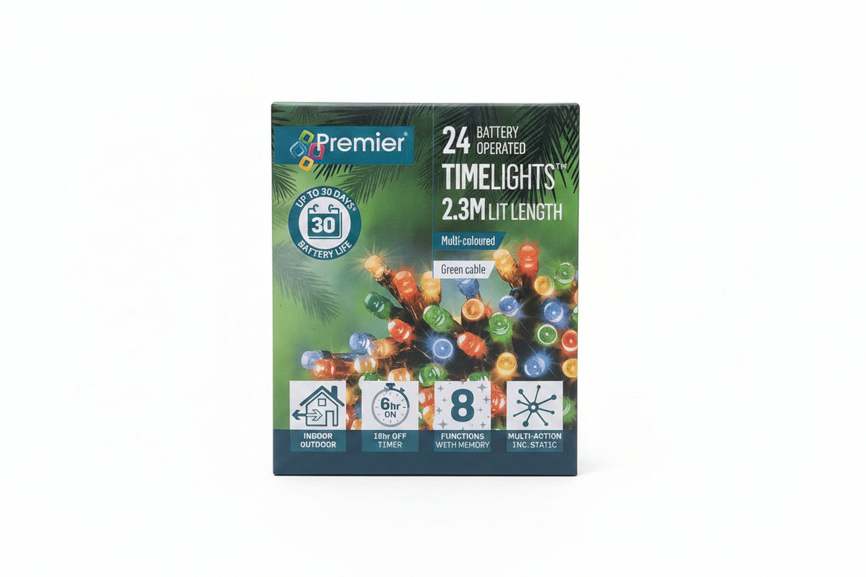 Premier 24 Battery Operated TimeLights Multi Coloured 2.3m