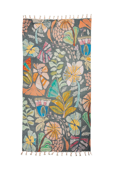 Botanic Twist area rug featuring yellow, grey, blue, pink, and orange tones for stylish indoor spaces.