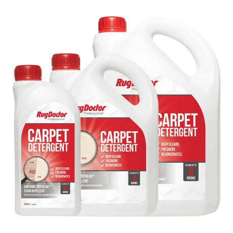 Rug Doctor Carpet Detergent 4L professional carpet cleaning solution for removing dirt, stains, and odours from carpets and rugs.