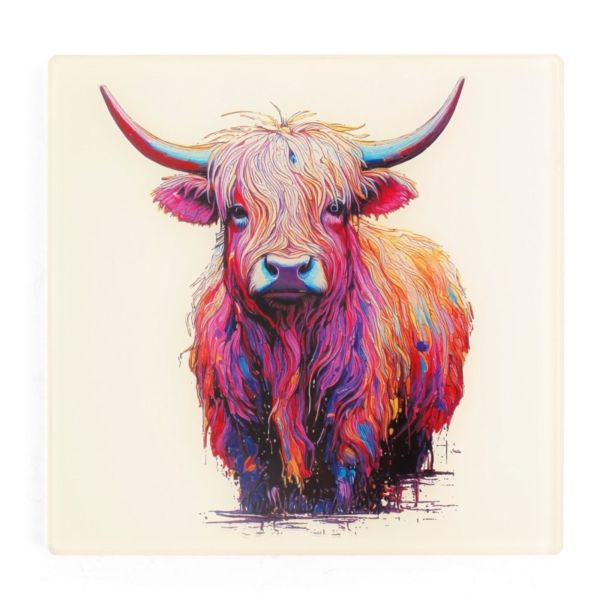 SET 4 GLASS COASTERS HIGHLAND COW