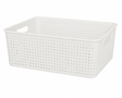 Rectangular Studio storage basket in iced white for organising household items.