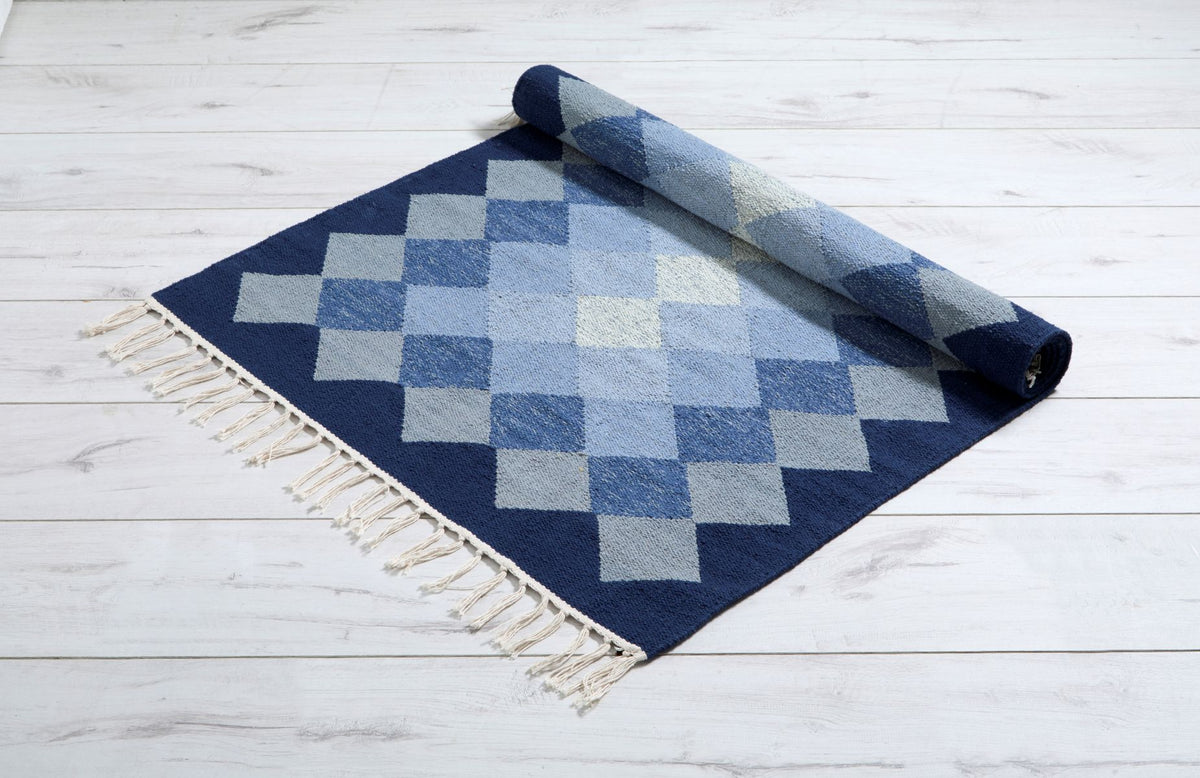RUG ARGYLL BLUE 70 X 220 CM 100% COTTON RUNNER