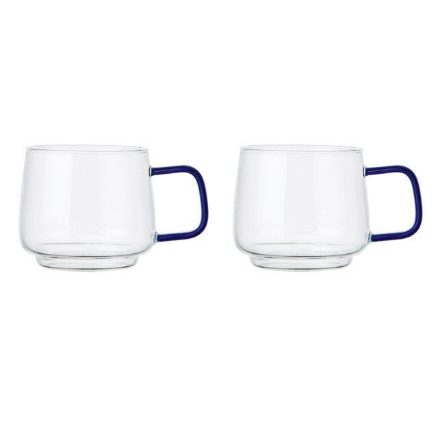 LA CAFETIERE GLASS MUG WITH BLUE HANDLE