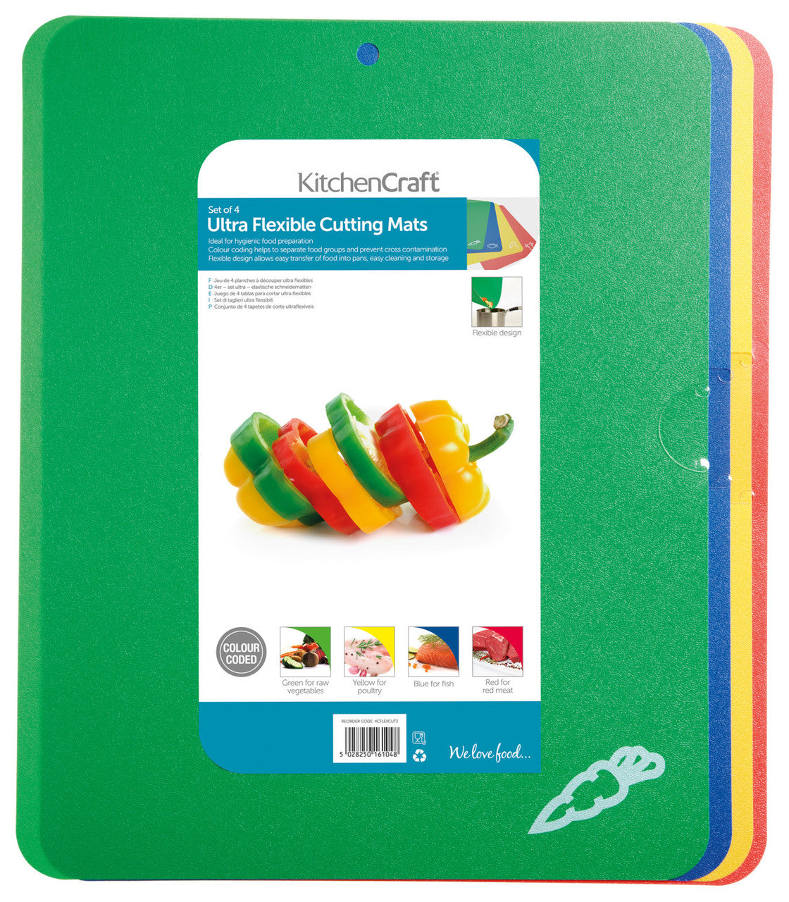 KITCHEN CRAFT FLEXIBLE COLOUR CODED CUTTING MATS SET OF 4